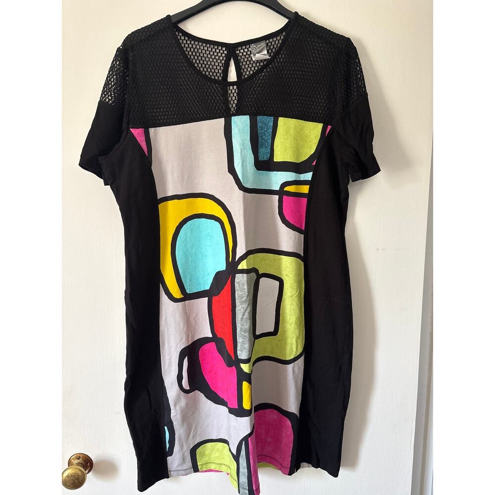Simply Art by Dolcezza Irena Orlov Abstract Dress XL Mesh Panel Shift Pop Art